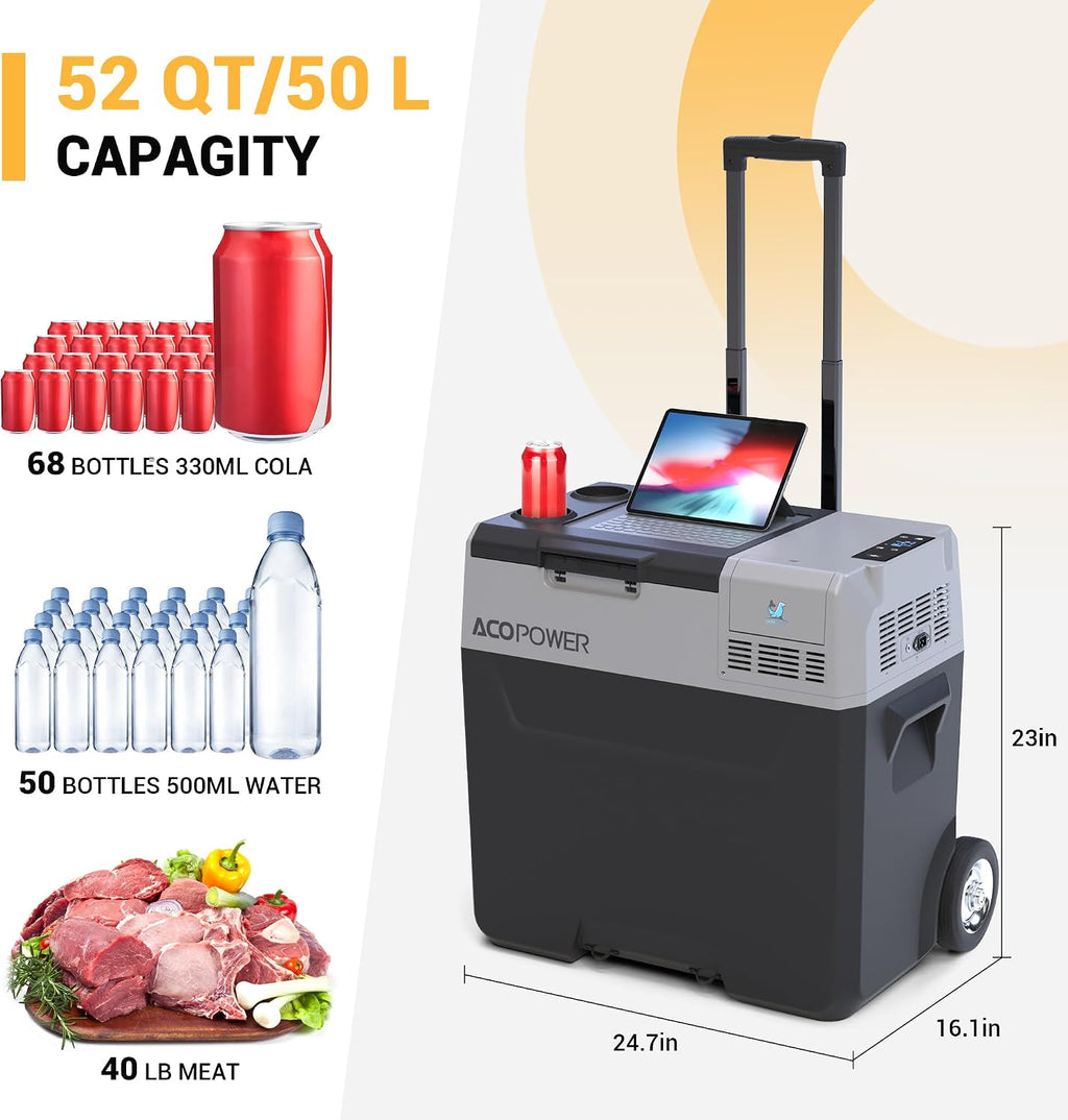 12 Volt Refrigerator, 52QT(50L) Electric Cooler, 12V Fridge APP Control, 12V Cooler -4℉~68℉ Portable Freezer 12/24V DC 110-240V AC for Camping RV SUV Truck Road Trips Boat Travel Home