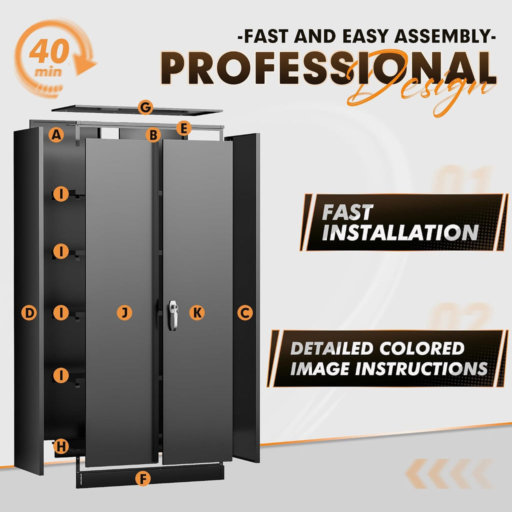 INTERGREAT Metal Storage Cabinet with Shelves, 72' Locking Steel Cabinets with 2 Door and 4 Adjustable Shelves, Tall Metal Cabinet for Home Office, Garage, Warehouse,Black