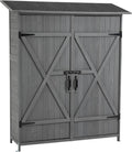 Tmsan Outdoor Storage Cabinet, Outside Wood Shed with Waterproof Roof & Detachable Shelves & Double Locks, Vertical Tool Storage Box for Patio, Garden, Backyard, Grey