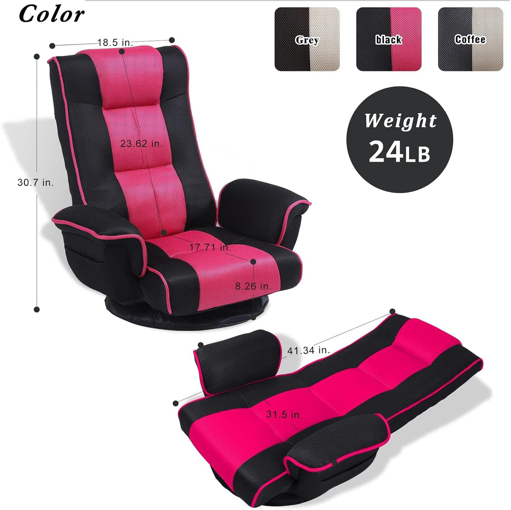 360 Swivel Gaming Floor Chair with Armrest Multi-Angle Folding Floor Chair Padded Backrest Lazy Sofa Lounge Chair for Living Room, Home Office QL201W-US-BK