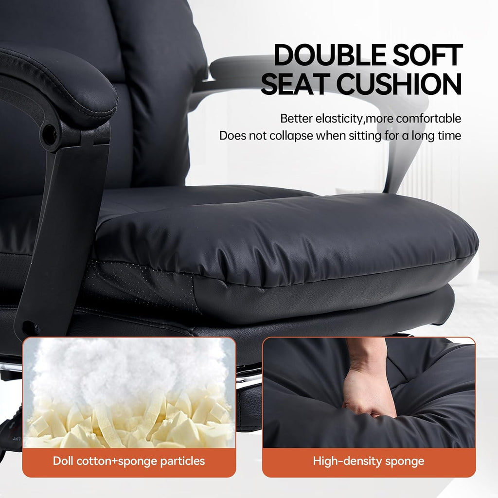 EMIAH Heated and Massage Office Chair with Foot Rest, Executive Office Chair Reclining High Back PU Leather Comfy Swivel Computer Desk Chairs with Wheels and Lumbar Support for Home Office，Black