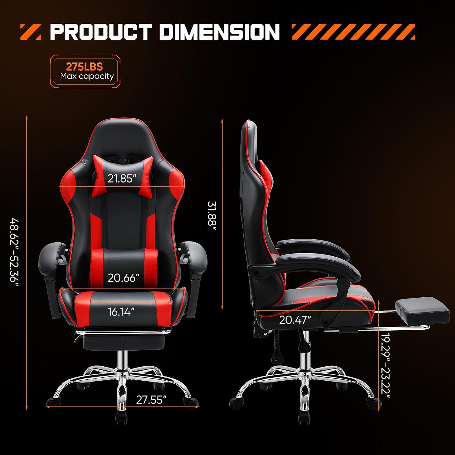 Sweetcrispy Computer Gaming Chair - Ergonomic High Back PU Leather Video Game Chair with Adjustable Headrest & Lumbar Support, Footrest, Racing for Office and Home, Red
