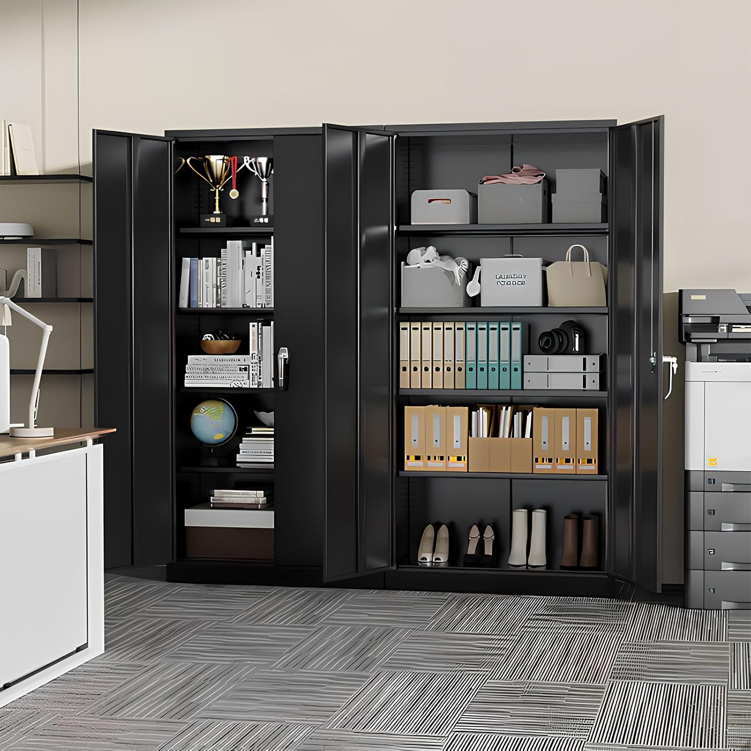 SUNCROWN 72' Metal Storage Cabinet - Heavy-Duty Metal Garage Cabinet with 4 Adjustable Shelves & 2 Doors for Tools, Office, Home, Workshop,Black