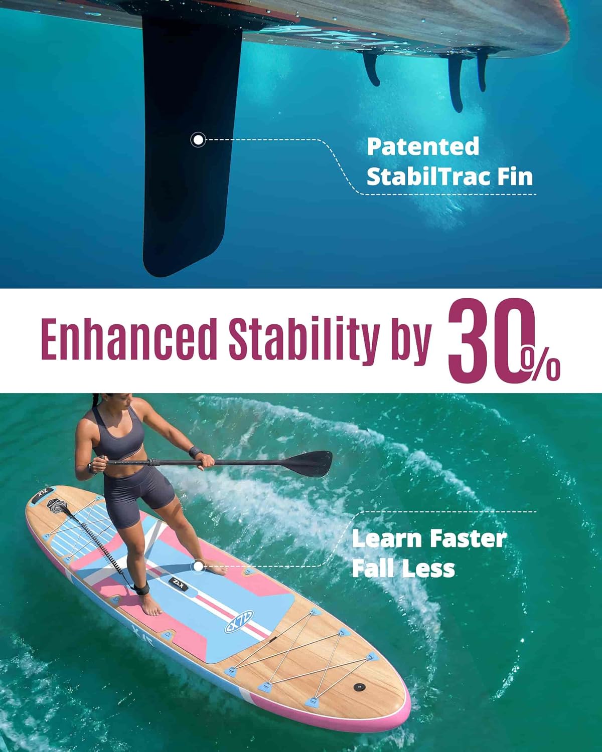 ZLX 11'6'x35' Ultra Wide Inflatable Stand Up Paddle Board | Stable Non-Slip Deck Pad, Unique Fin System, Premium SUP Accessories & Backpack - Upgraded Pump for Adults, All Skill Levels