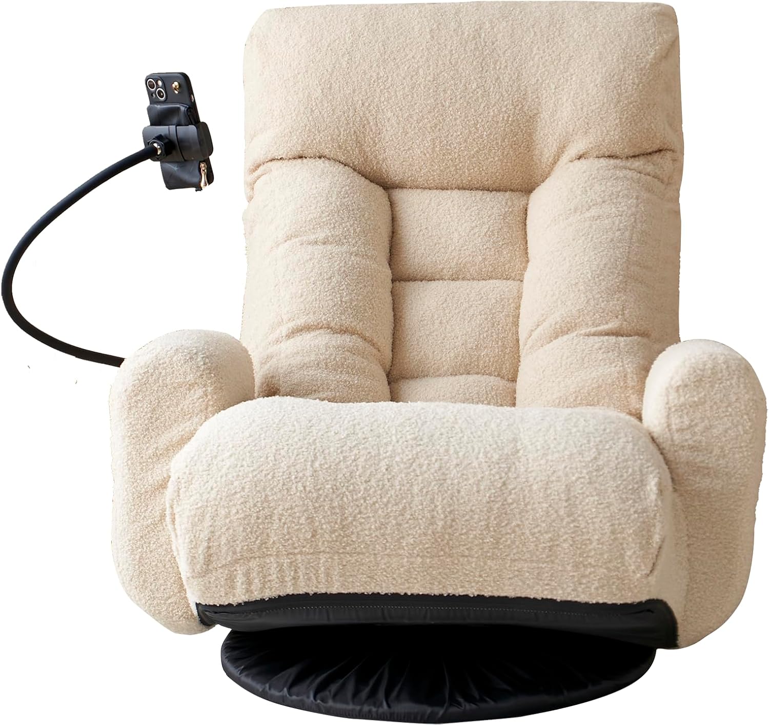 360° Swivel Gaming Floor Chair, 5 Position Adjustable Folding Sofa Chair with Armrests & Phone Holder, Cushion Padded Indoor Chaise Lounge for Adults, Home Office Floor Leisure Chairs, Beige