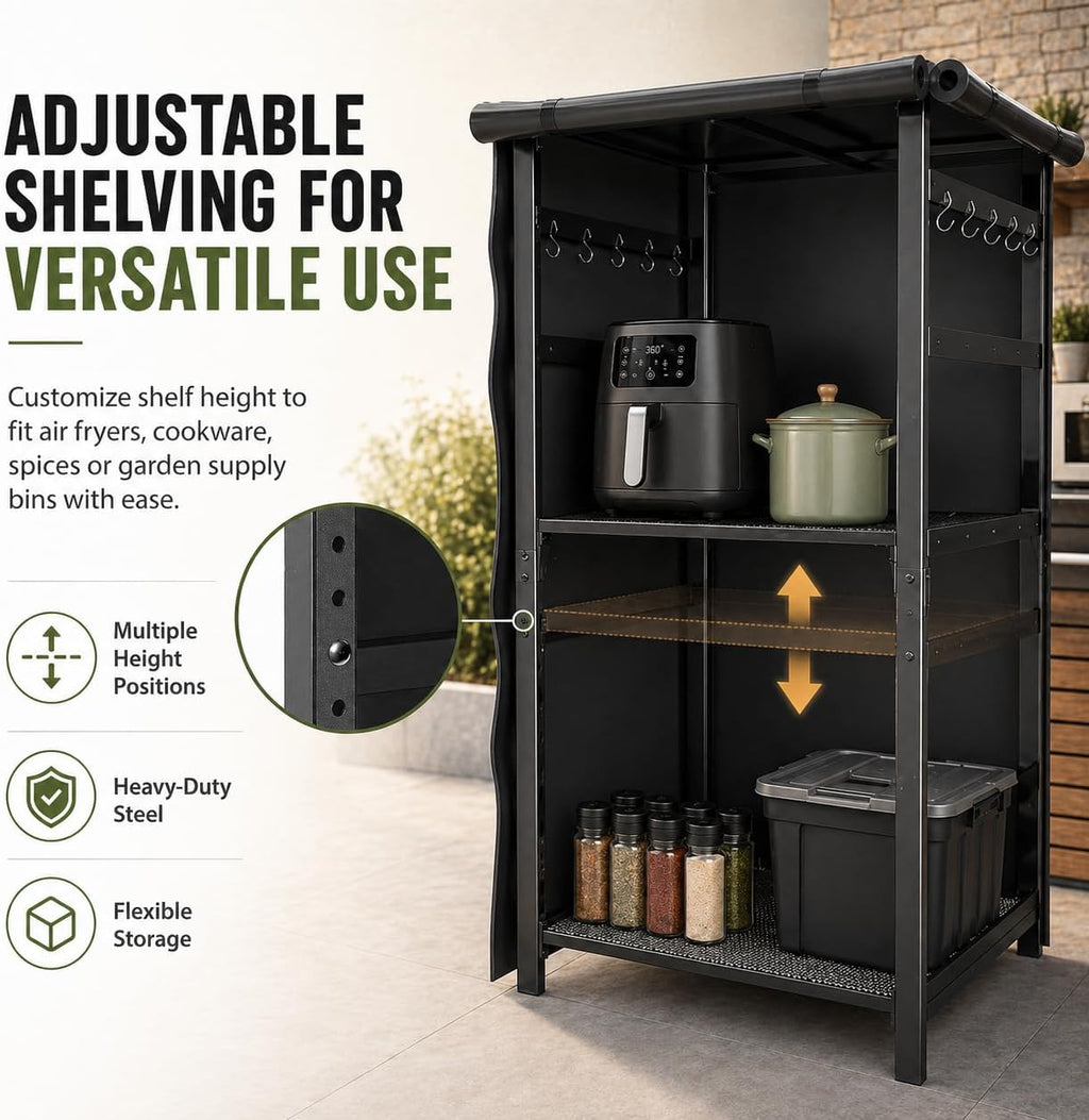 53in Storage Cabinet Station for Solo Stove Yukon/Bonfire/Ranger and more Smokeless Fire Pit Accessories with Waterproof Cover,Adjustable Firewood Storage Racks for Patio Logs and Fire Pit Accessories