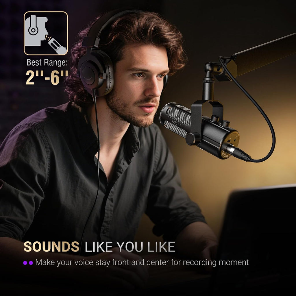 FIFINE Podcast Microphone, USB/XLR Vocal Dynamic Microphone for Streaming, Recording, Broadcast, Content Creator, Studio Microphone for PC with Mute Button, Headphone Monitoring-AmpliTank TANK6