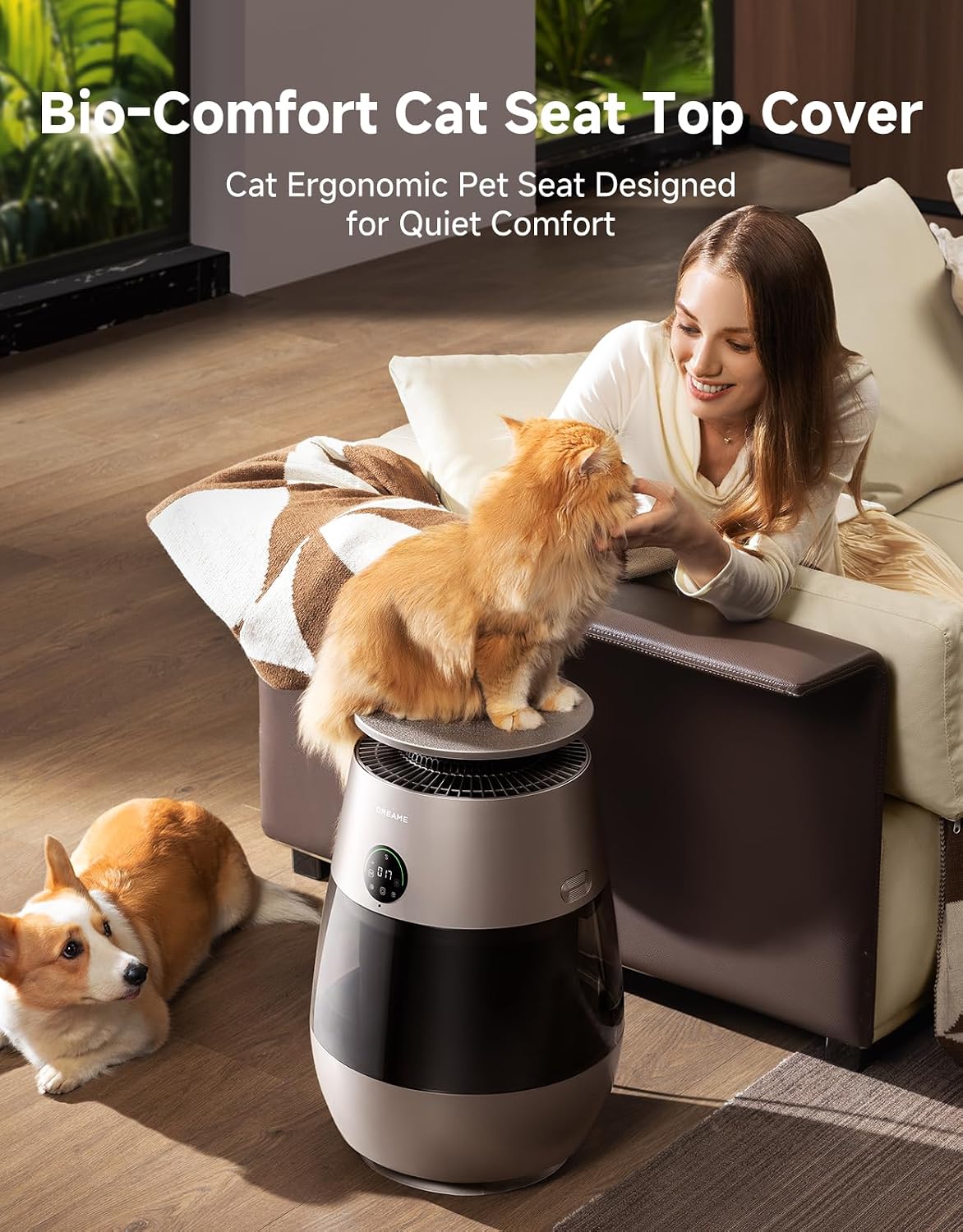 Dreame Pet Air Purifier AP10, Suck Up Floating Cat Dog Hair Dander, NeverChange 5.4-Year Filters for Odor Purification, 1346 ft² for Home Large Room, Pet-Friendly Design, APP & Voice Control, Gold