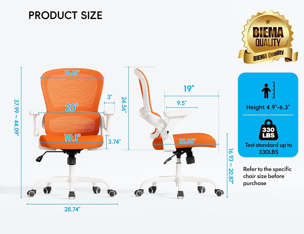 TRALT Office Chair - Ergonomic Office Chair with Back Support, Home Office Desk Chairs, 330lbs Wide Seat Big and Tall Office Chairs, Comfy Desk Chair for Work, Study, Office, Gaming (Orange)