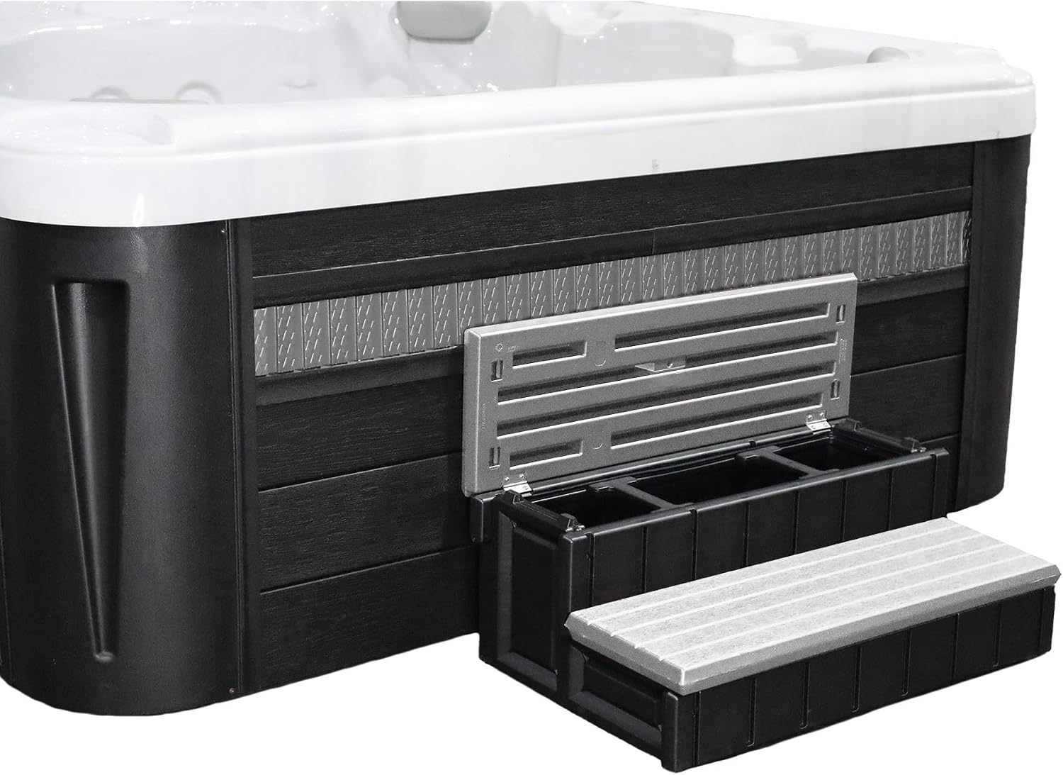 Confer Plastics Two Tier 36' Wide Storage Hot Tub Step: Durable, Multi-Functional, Non-Skid Spa Steps, Easy Installation, Sturdy, Long Lasting Upgrade to Your Space. Proudly Made in USA. - Grey