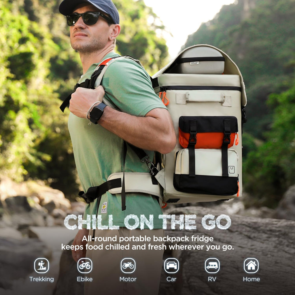 LiTHELi Frozen Pack 12V Car Refrigerator & Portable Electric Cooler, 20L/21QT with 2 U20 Batteries, -4~68℉ Travel Fridge Freezer for Camping, Road Trips, RV, Boat & Beach (Backpack Design)