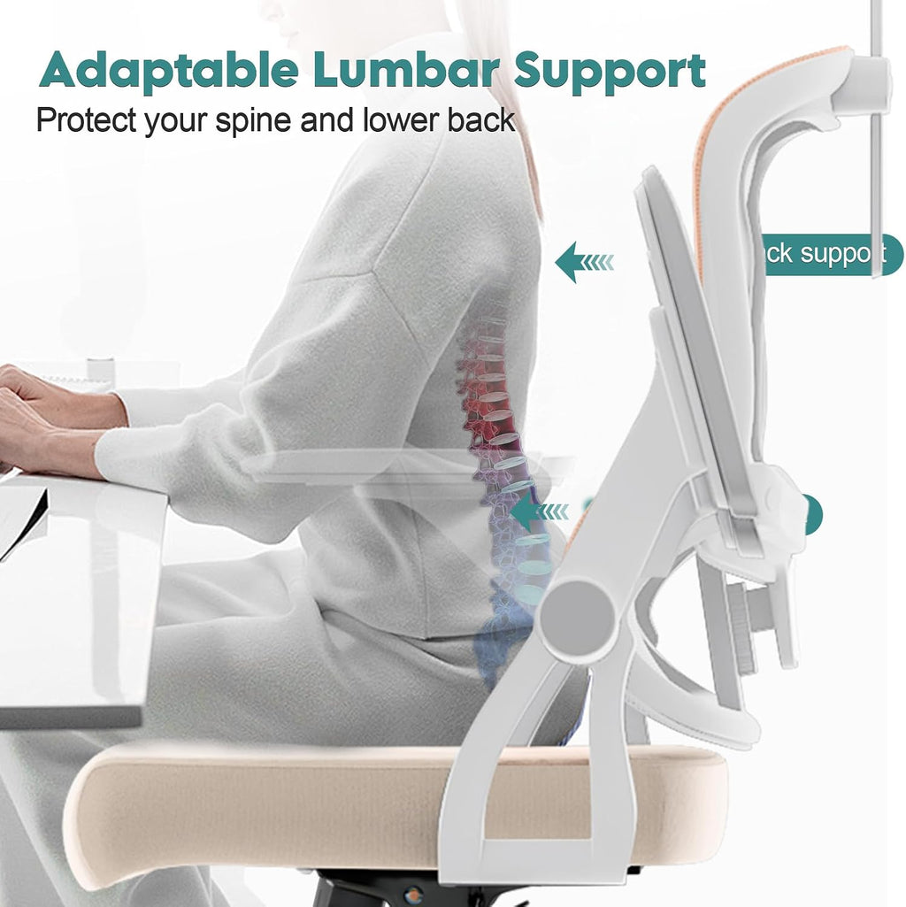 Monhey Ergonomic Office Chair, 90°-125° Tilt Back Home Desk Chair with 360° Swivel & Mute Wheels, High Back Mesh Computer Chair for Adults with Lumbar Support, 330 LBS Capacity (05Khaki)