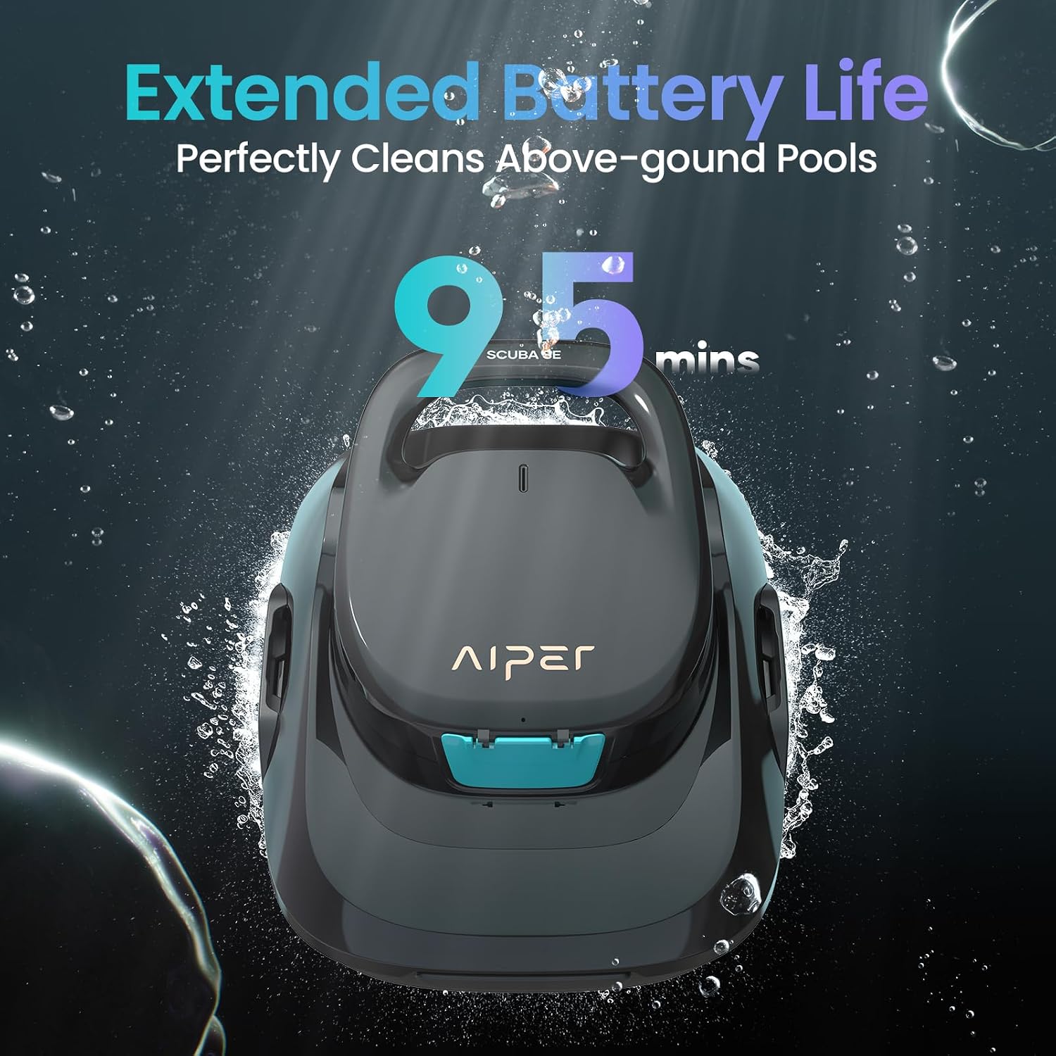 AIPER Scuba SE 2025 Cordless Pool Cleaner, Upgrade 95-Min Runtime, Smart Self-Parking, Pool Vacuum for Above-Ground Pools up to 860 Sq.ft, Black