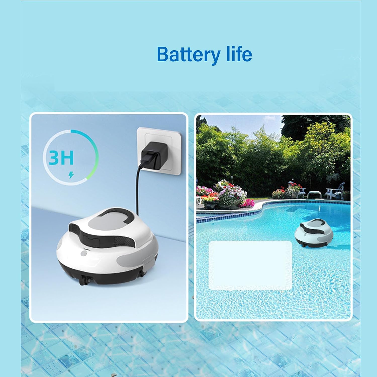 Robotic Pool Cleaner Cordless Pool Vacuum Cleaner Automatic Pool Cleaning Robot for Above Ground & Inground Pool (US Plug)