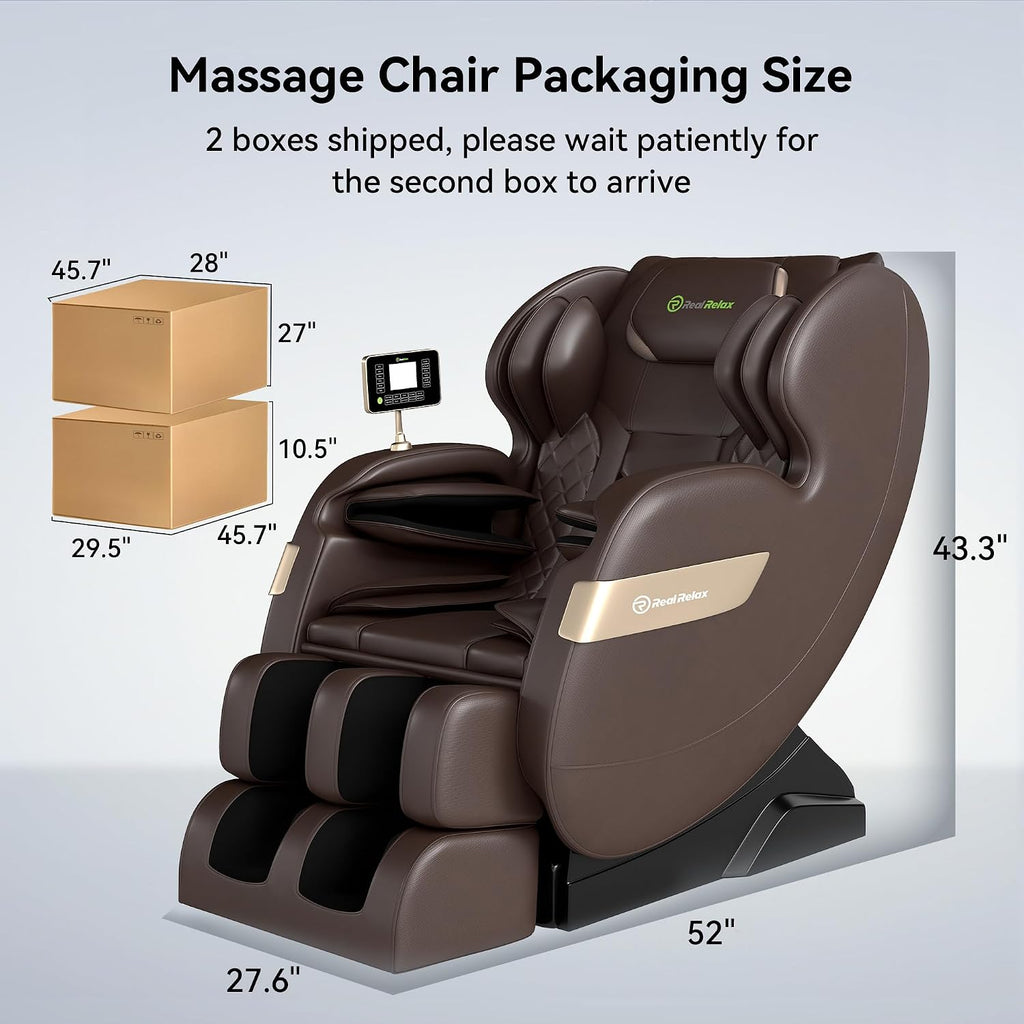 Real Relax 2025 Full Body Massage Chair of Dual-core S Track,Shiatsu Massage Recliner of Zero Gravity with APP and LCD Control,Bluetooth,Home or Office Use,Brown