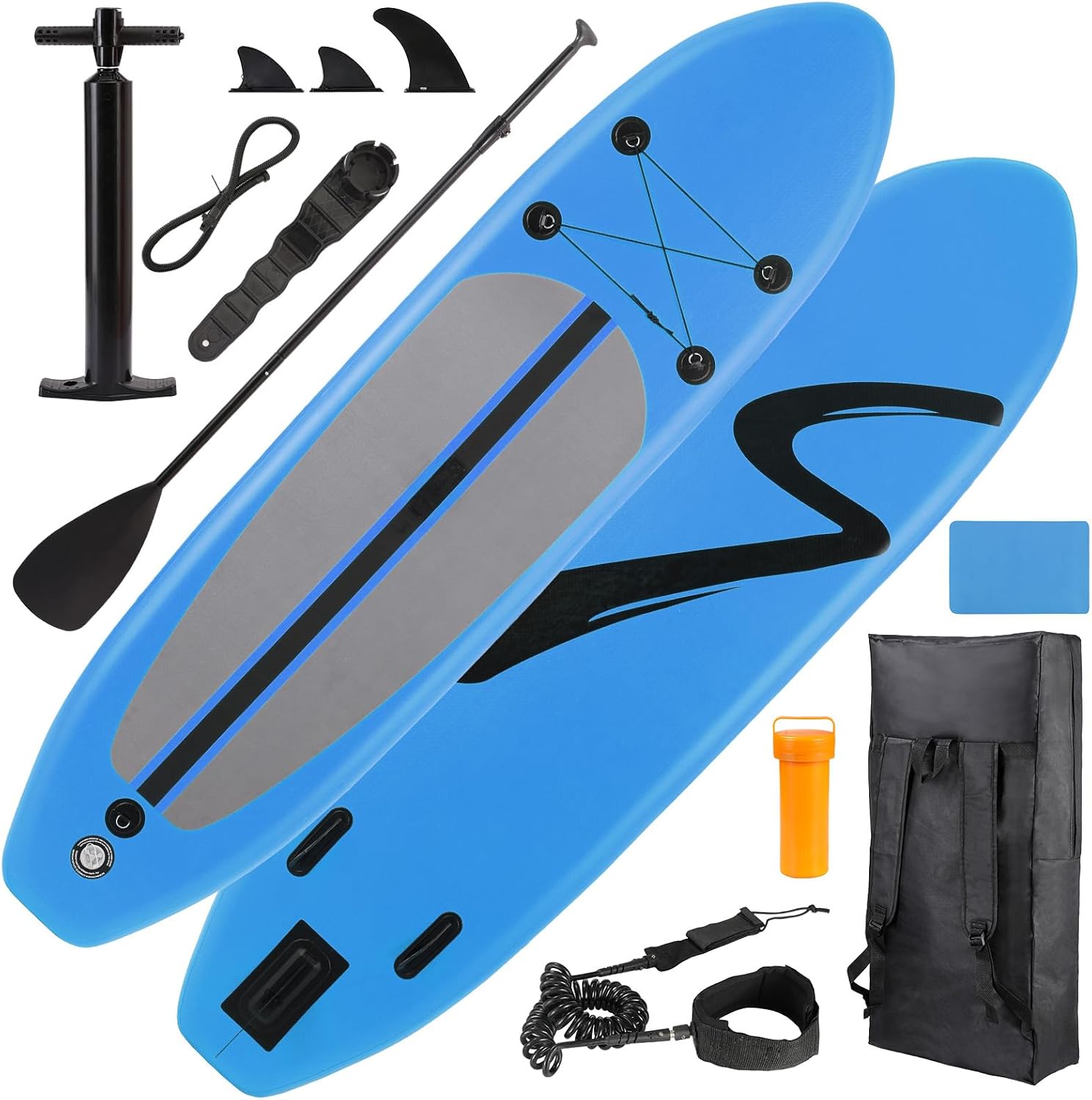 TLSUNNY 10FT Inflatable Stand Up Paddle Board, 3 Fins Paddleboard with Full SUP Accessories for All Skill Levels, Portable Two-Way Hand Pump and Carry Bag, 400LBS
