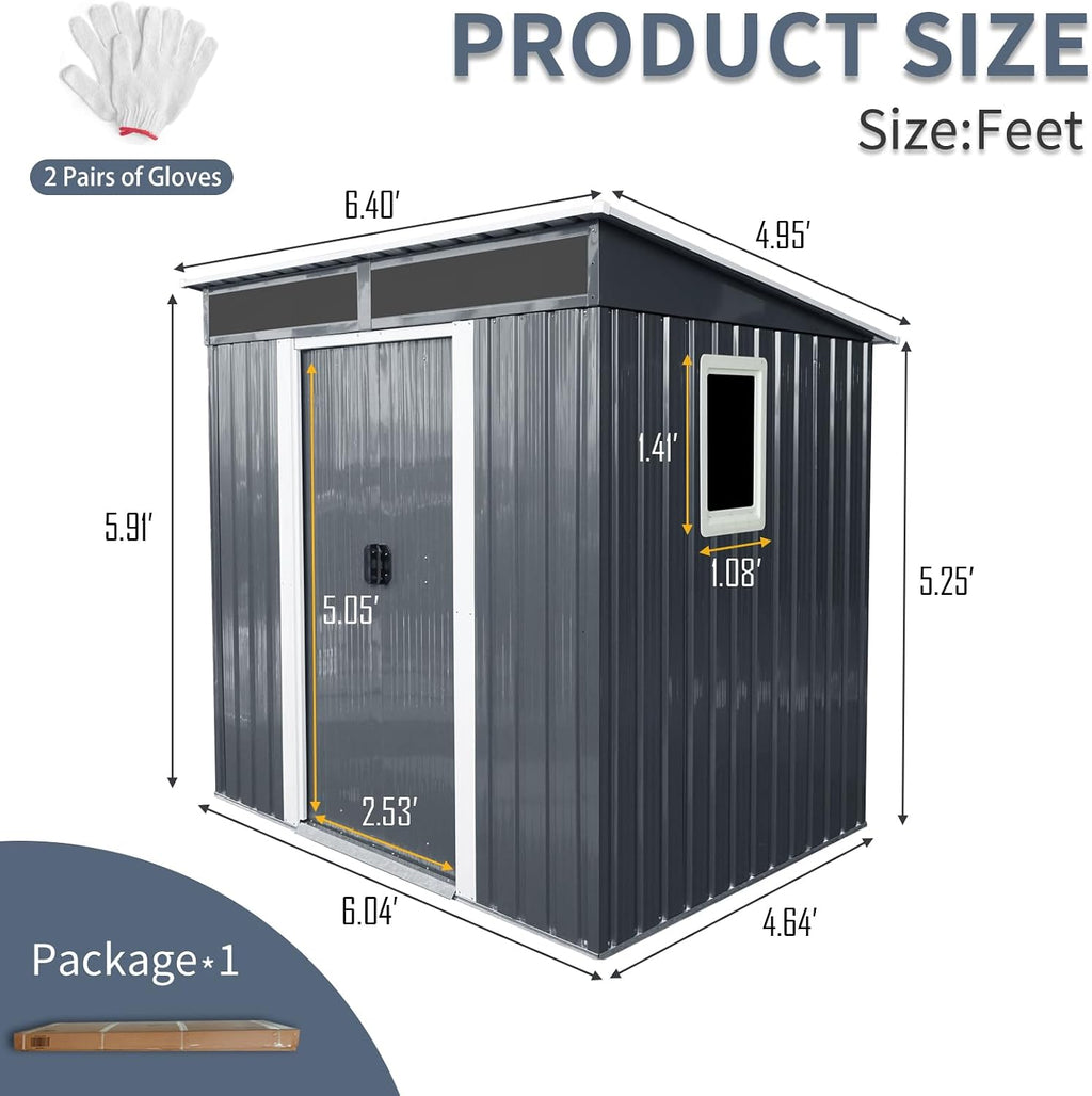JT 6X4.5FT Outdoor Storage Shed, Galvanized Metal Garden Shed with Window and Metal Foundation, Tool Storage Shed for Patio Lawn Backyard (Black-with The window-6ftx4.5ft)