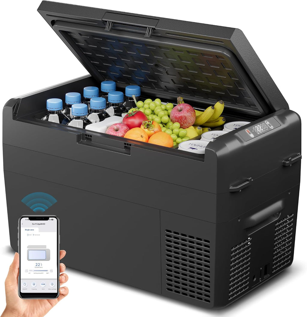Feelfunn 12V Refrigerator - 27QT(25L) Portable Freezer, Electric Cooler for Car, Truck, RV, Van, Camping & Road Trip, Fast Cooling Fridge with 12/24V DC & 110-240V AC for Vehicle & Home Use,-4℉~68℉