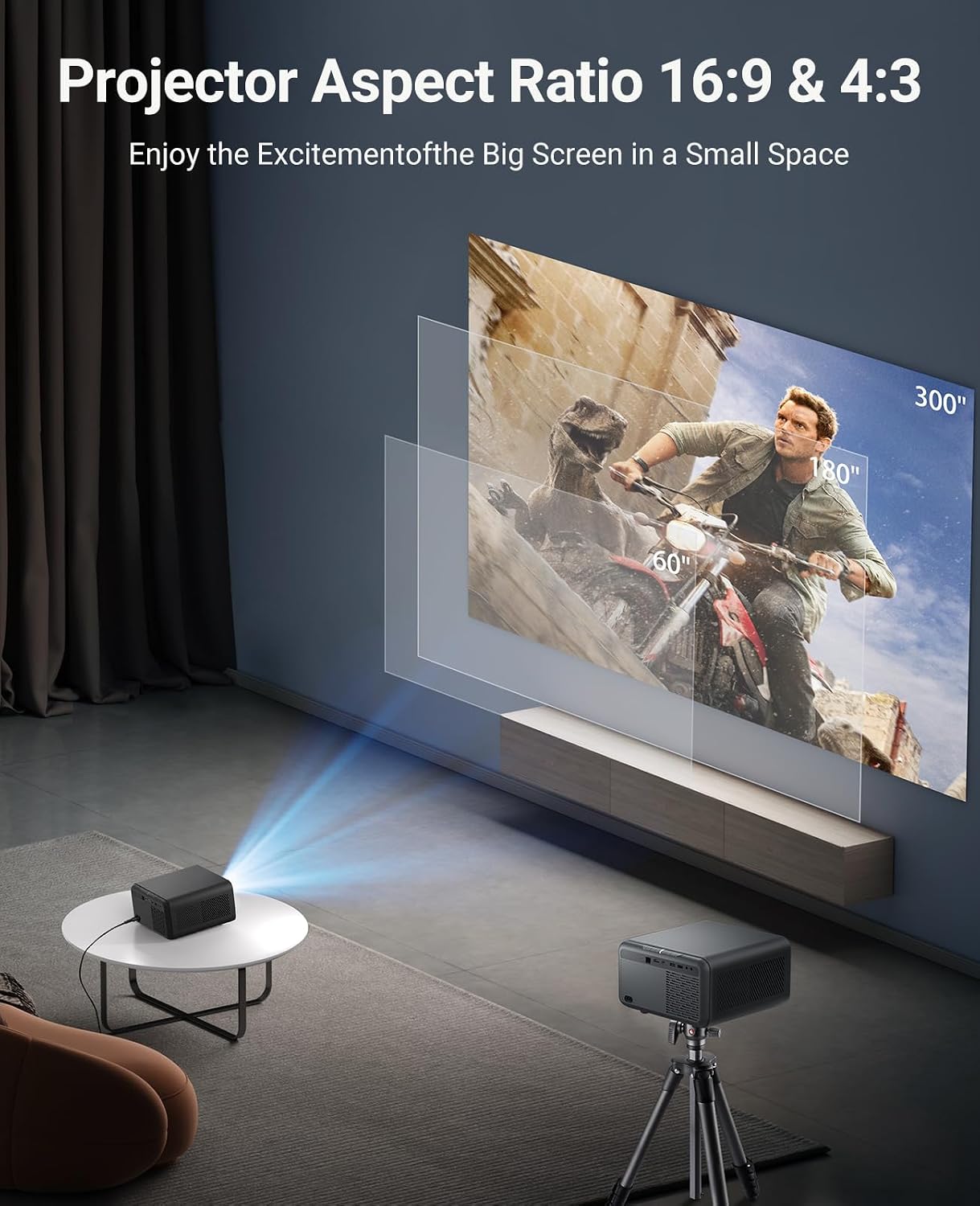 【Native 1080P & Auto Focus】Mini Projector with WiFi and Bluetooth, 800Ansi Brightness, Support 4K HD, Portable Movie Projector, Auto Keystone Correction, Compatible with Smartphone, Laptop, HDMI, USB