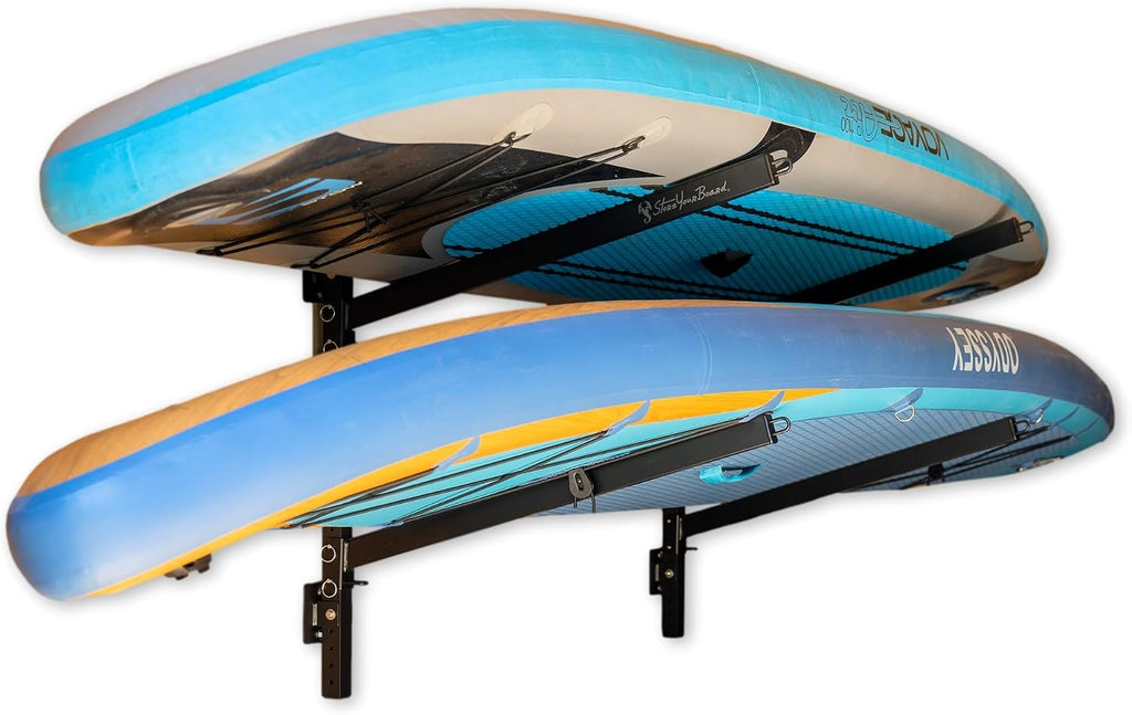 StoreYourBoard Standup Paddleboard and Surfboard Storage Rack, 2 SUP Adjustable Wall Mount System, Heavy Duty Holds 200 lbs