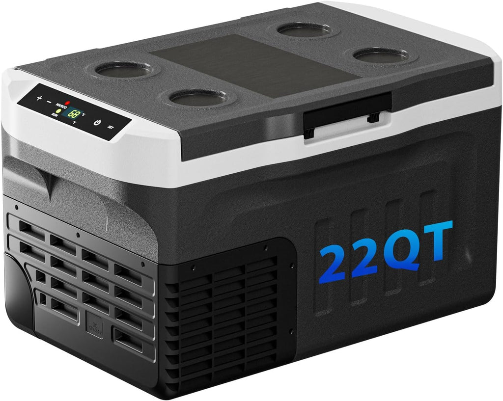 DOGHLY 12 Volt Refrigerator, 22QT Portable Cooler -4℉-68℉, Compressor Car Fridge 12V/24V DC & 110-240V AC, Electric Cooler for Truck, RV, Camper, SUV, Travel, Camping & Road Trips (22QT)