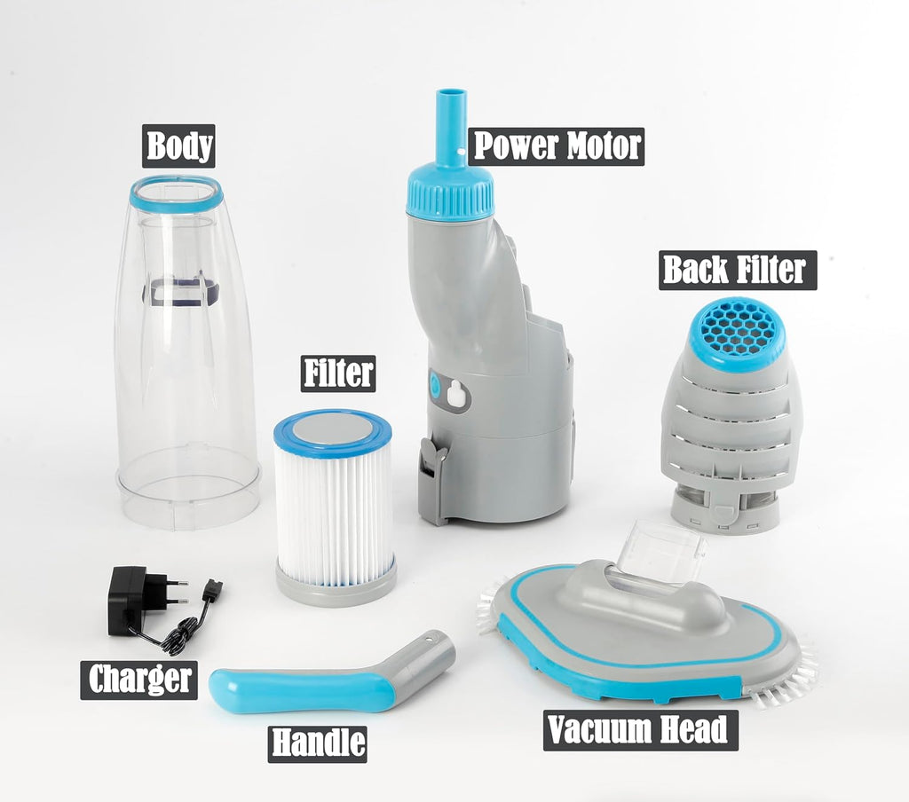 50 Handheld Pool Vacuum, Dual Filtration Cleaner for Above Ground Pools, 32 GPM Strong Suction for Leaves, Sand & Debris, 60-Min Runtime, Ideal for Steps, Corners & Spa