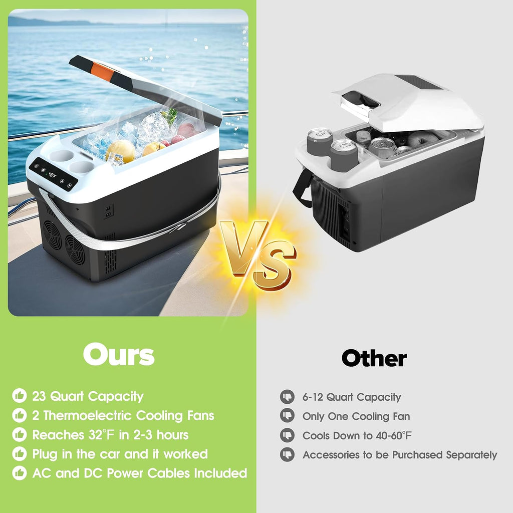 advwin 12 Volt Car Refrigerator 23Quart(22L) Electric Cooler/Warmer, Plug In Car Cooler with 110V AC Home Power Cord & 12V Car Adapter, Portable Refrigerator for Camping, Travel, RV(Black)