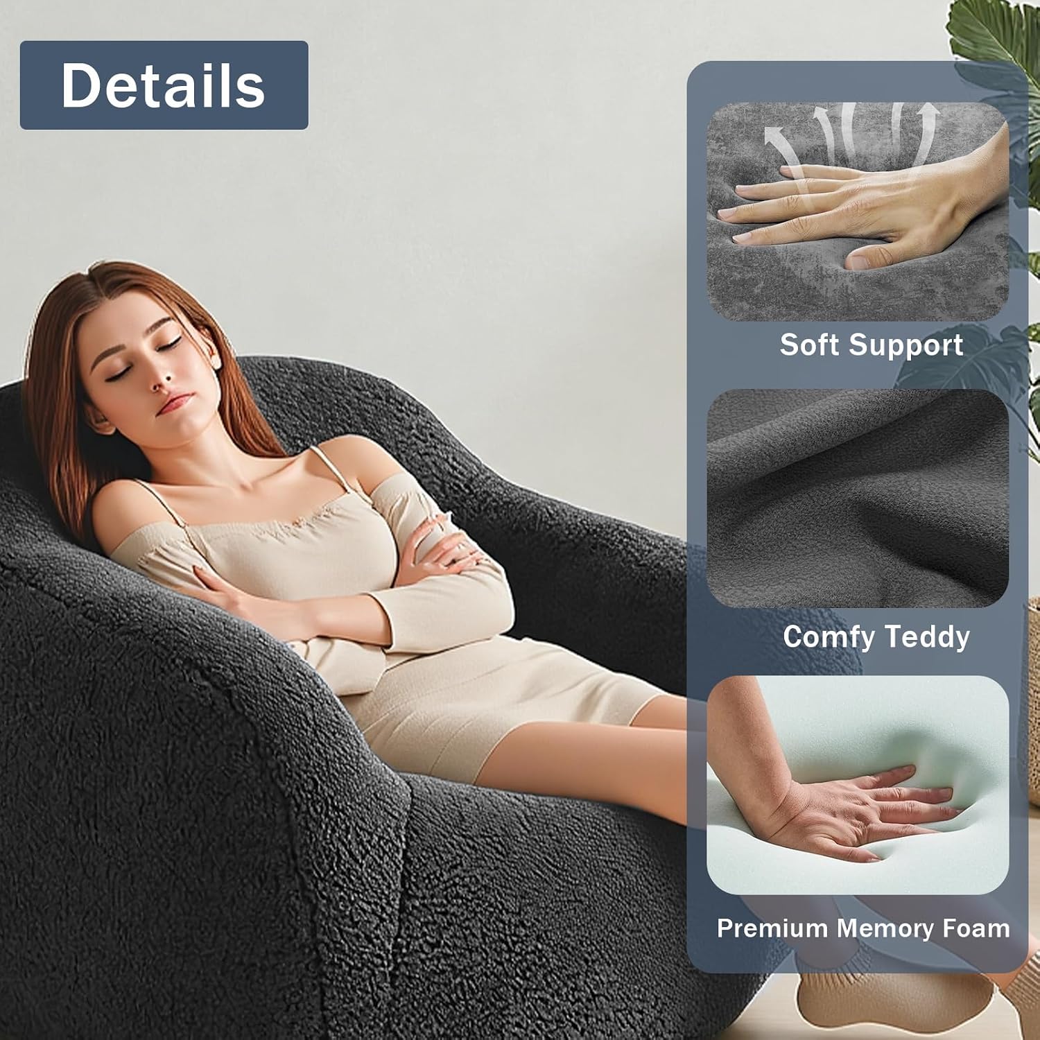 Large Bean Bag Chairs, Gaming Bean Bag Chairs for Adults and Kids, Giant Bean Bag Chair Oversized Beanbag Couch Big Lazy Sofa Lounge Chair with Armrest for Living Room/Bedroom (Dark Gray, Single)