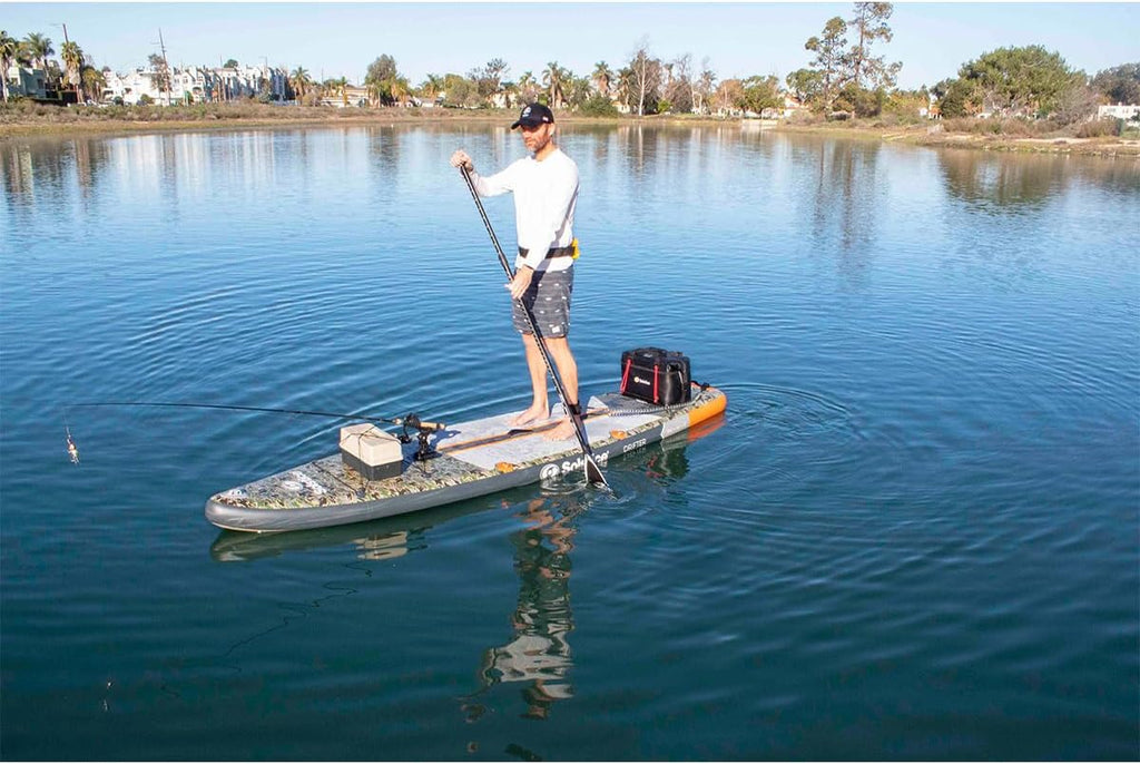 Solstice Drifter Inflatable Stand Up Paddle Board Kit | Yak Attack Accessory Mount | 11'6 x 34'' x 6'' | 350 Pound Capacity | Included Paddle Straps | Military Grade Materials, Green Camo (36116)