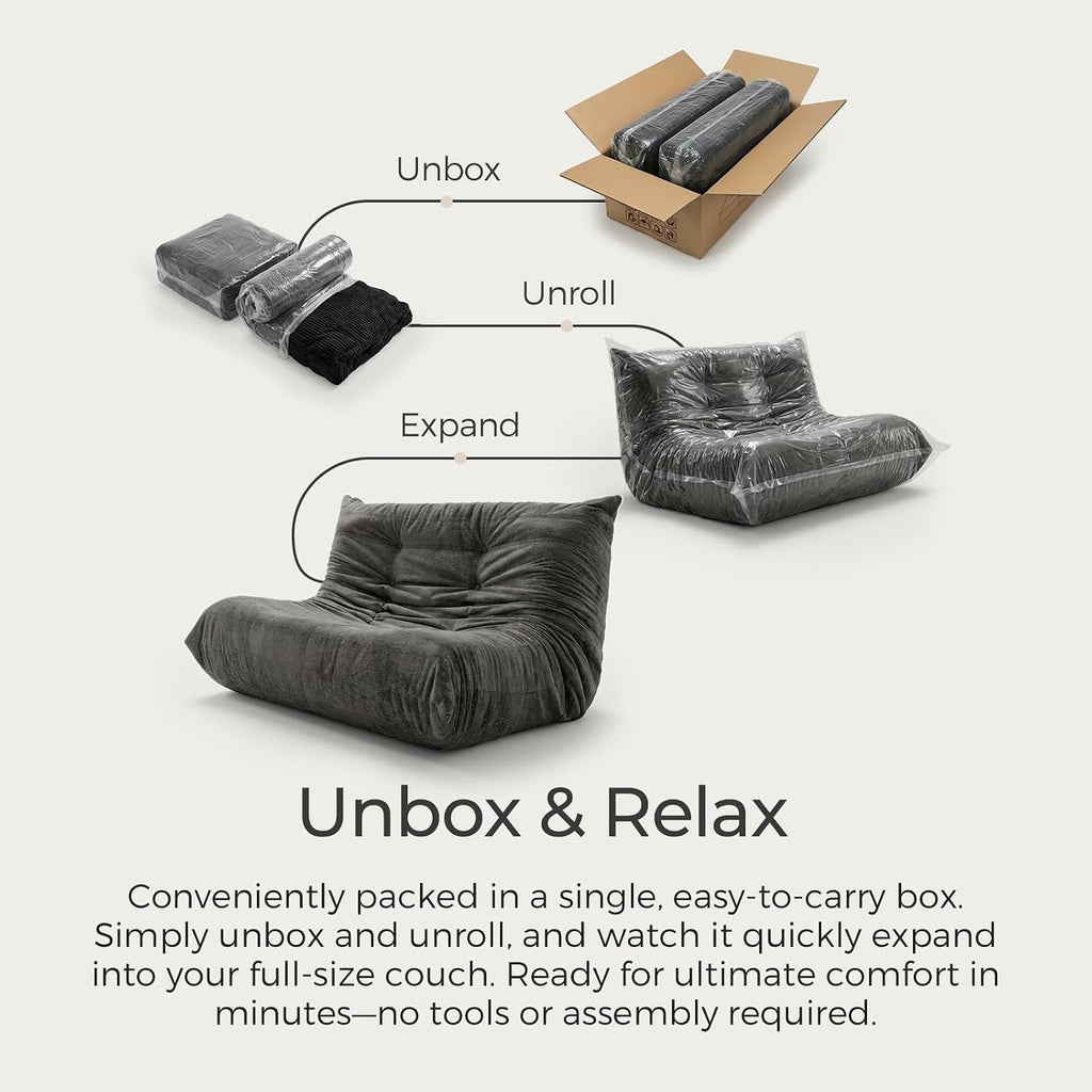 Sytopia Loveseat Bean Bag Chair, Oversized Reading Chair for Adults Ultra-Comfy, Corner Floor Sofa 40D Foam, Furniture for Living Room Bedroom Gaming, Black Onyx