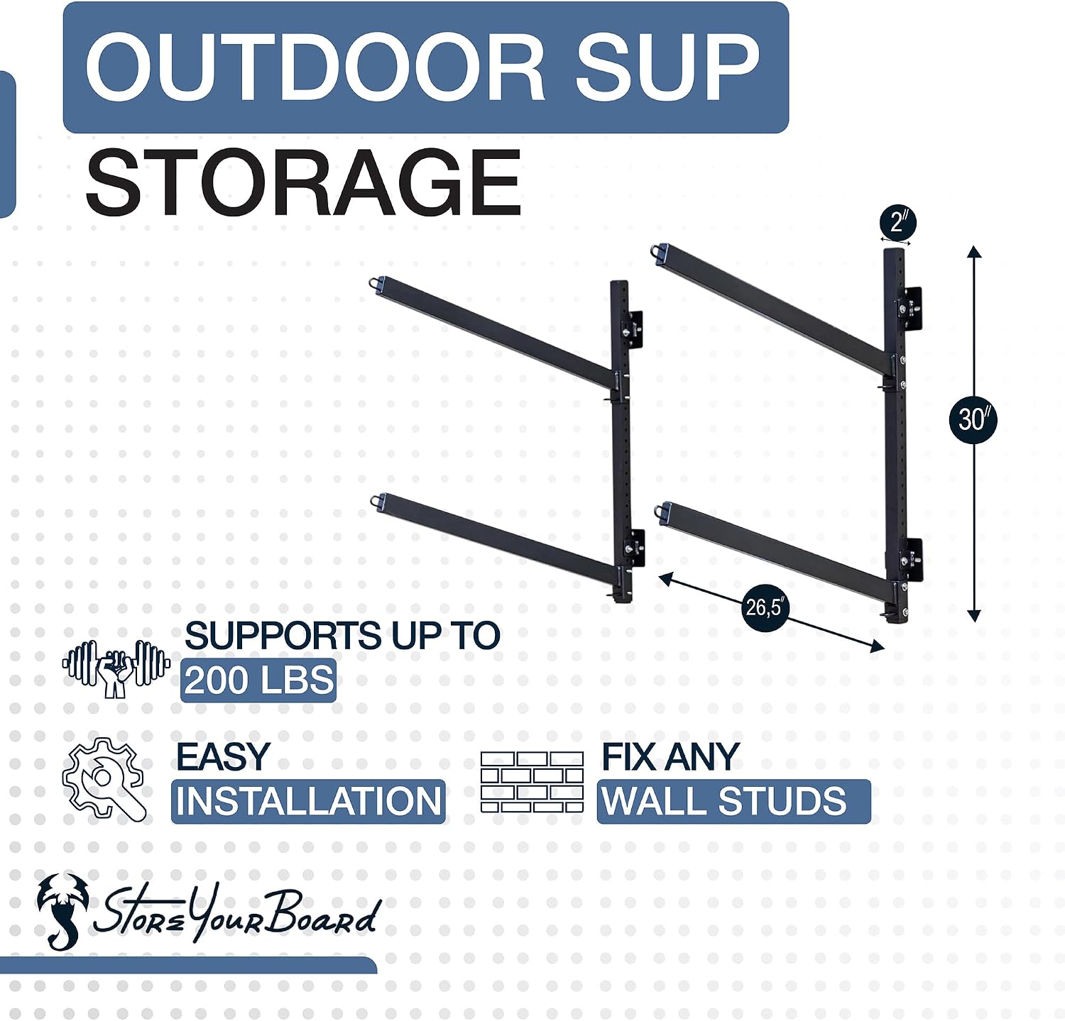 StoreYourBoard G-SUP Wall Mounted Standup Paddleboard Storage Rack, Adjustable Levels, Stand-up Paddle Board Holder