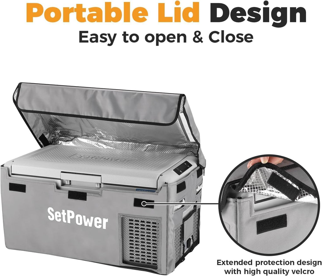 Setpower Car Refrigerator 50 Hours Backup Cooling 27 Quart 12 volt Fridge Portable Car Freezer with Cover 12V Coolers for Vehicles Electric Cooler for Car Camping Truck Van RV SUV Road Trip Travel