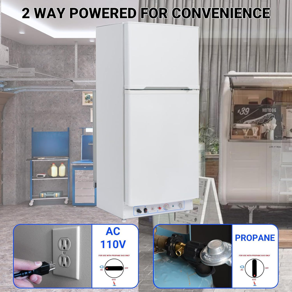 Smad Propane Refrigerator With Freezer 6.1 cu.ft, Off Grid Propane Refrigerator, Gas Fridge, 110V / LPG with Top Freezer, for Garage,RV,Food Truck,Chalets Use, White