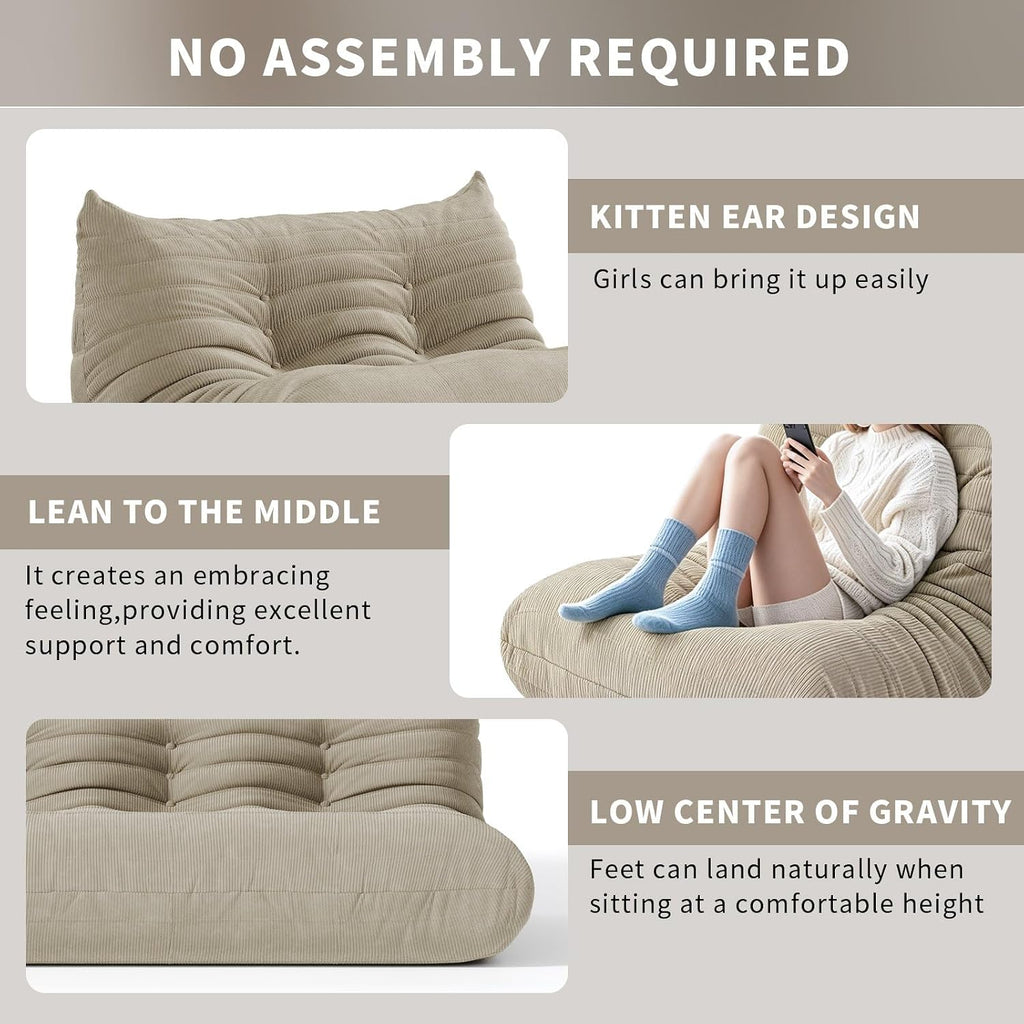 Bean Bag Chair for Adults,Oversize Bean Bag Sofa - Adult Size with Corduroy Soft Fabric for Living Room Lazy Sofas, Apartments, Reading Corner, Gaming, and Movie Venue,Light Grey