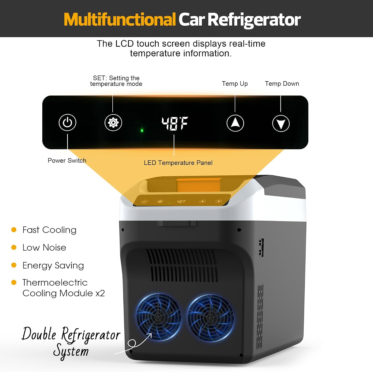 Kikihuose 12V Car Refrigerator Cooler/Warmer 23 Quart (22L) Portable Electric Car Cooler with 12 Volt DC &120V AC, Plug In Thermoelectric Fridge for Vehicles, Camping, RV, Dark Grey