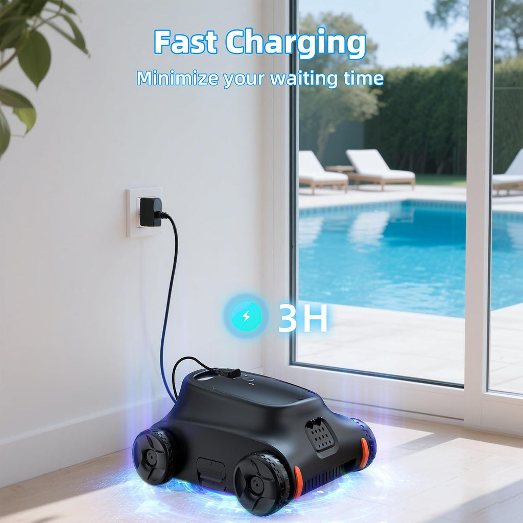 Pool Vacuum for Above Ground Pool, 180 Mins Runtime Cordless Robotic Pool Cleaner, Pool Vacuum Flat Pools up to 2000 Sq.Ft, Self-Parking, Dual Brushless Motors for Above-Ground Pools