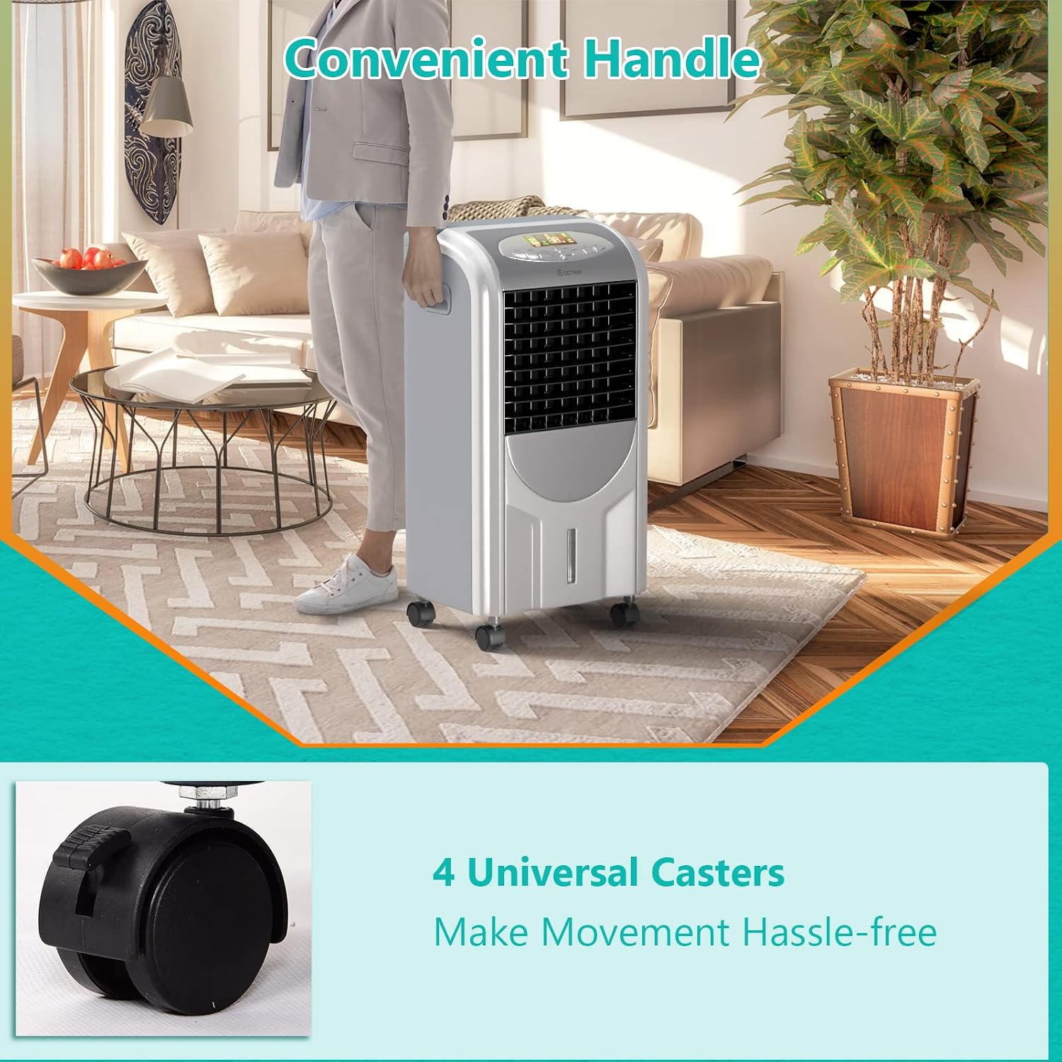 COSTWAY Evaporative Cooler and Heater, 5-in-1 Portable Air Cooler with Remote Control, 8-Hour Timer, 2 Ice Boxes, Quiet Operation, Bladeless Air Cooler for Indoor Use Home Office Dorms Grey