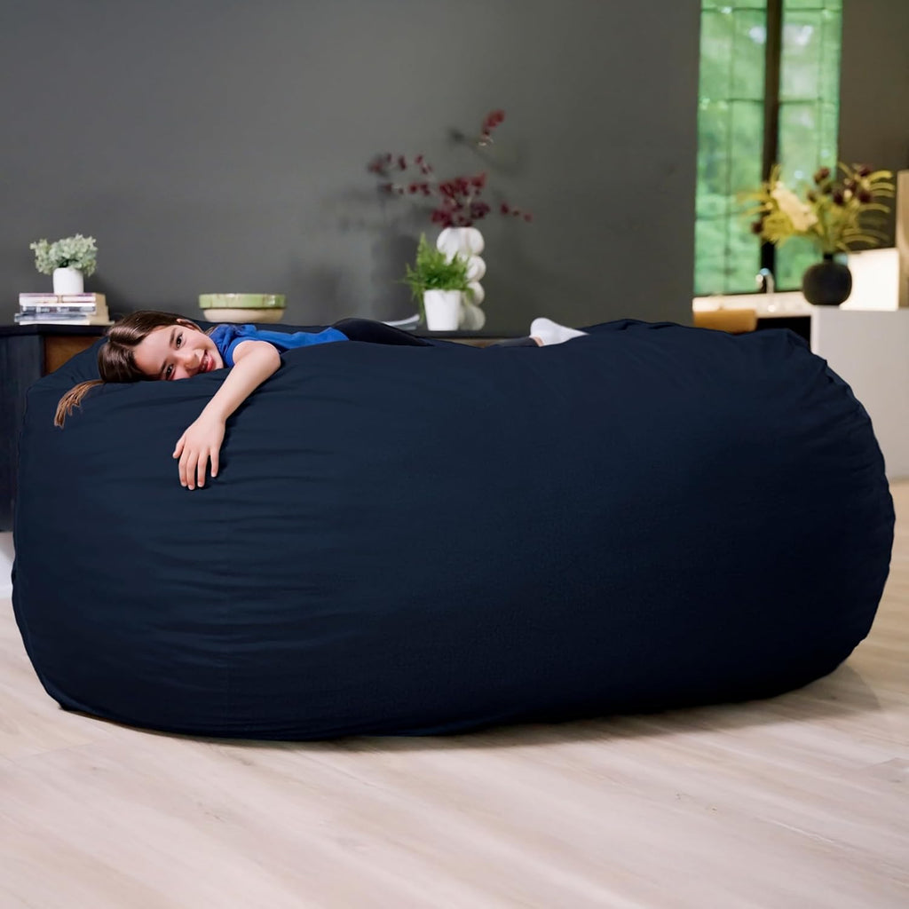 Big Joe Fuf 8Ft Giant Foam Bean Bag Chair, Oversized Couch with Removable Cover for Kids, Teens, Adults, Cobalt Lenox, Durable Woven Polyester, 8 foot