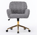 Faux Fur Makeup Vanity Chair, Comfy Fuzzy Home Office Desk Chair with Wheels & Gold Base, Upholstered Adjustable Swivel Office Chair for Teens Girls Women Home Office, Grey