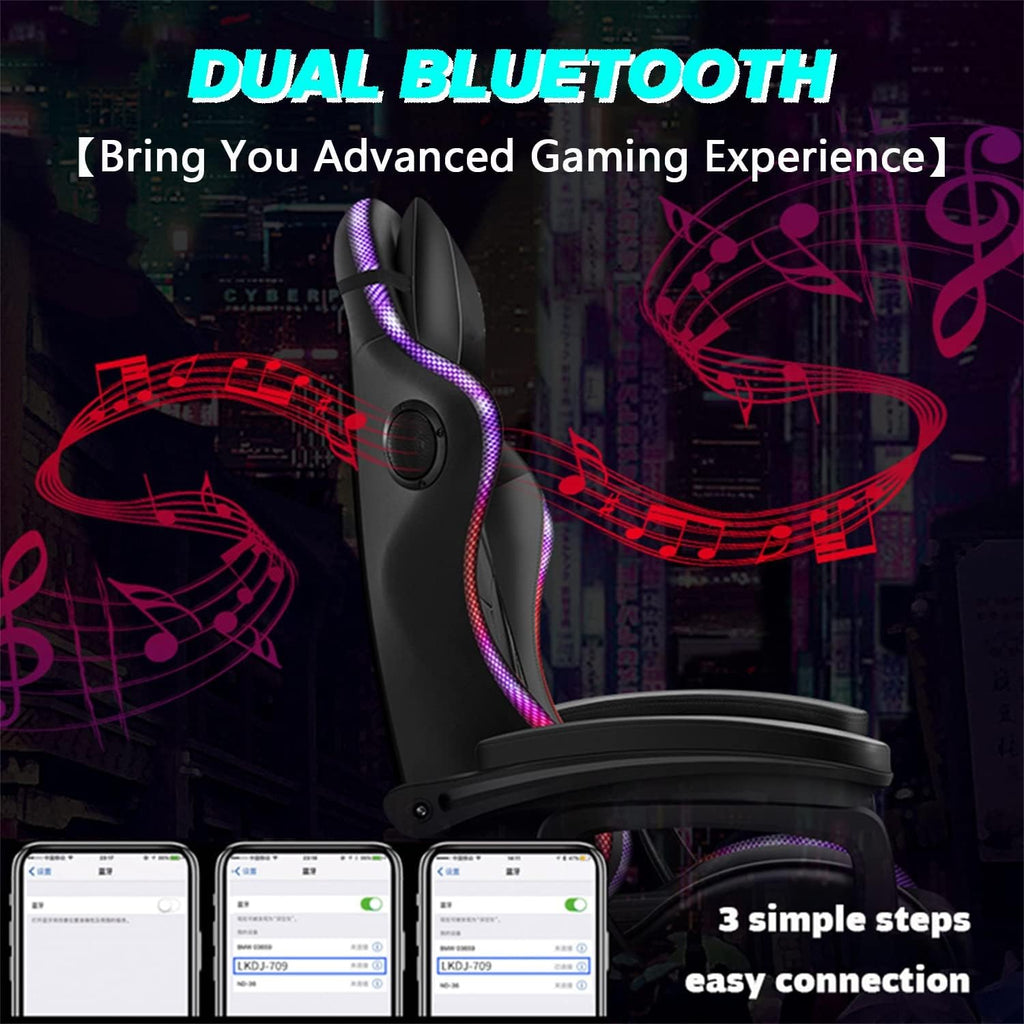 Gaming Chairs for Kids Adults Video Game Chair with LED Lights and Speakers Ergonomic 7-Point Massage Computer Chairs High Back Office Chair with Footrest and Lumbar Support Headrest,Black