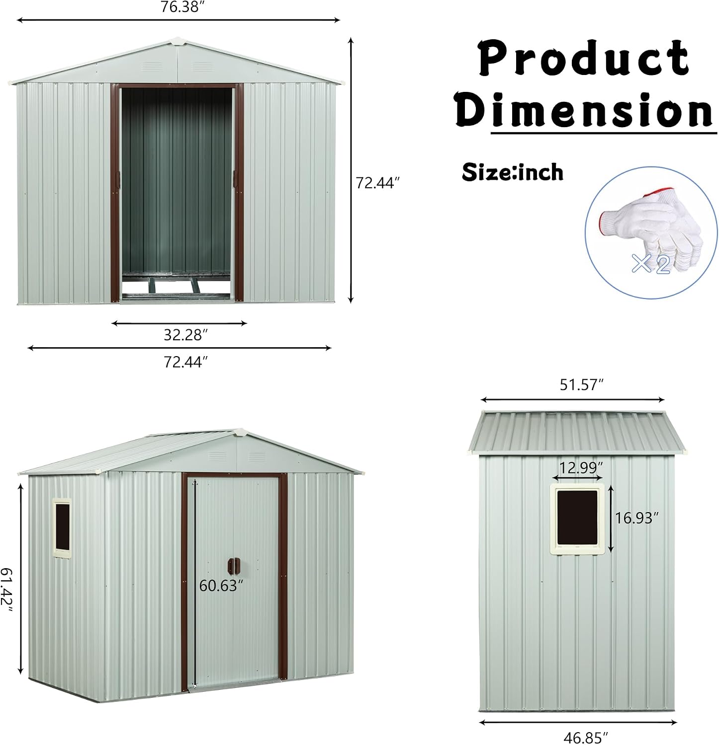 6 x 5 FT Outdoor Storage Shed, Metal Garden Shed with Floor Frame, Tool Shed Outdoor Storage with Lockable Sliding Doors & Window & Air Vents, Storage House Waterproof for Backyard, Lawn, White