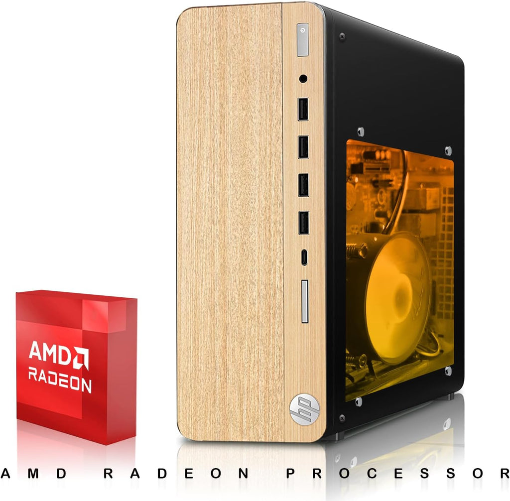 HP Full Light Gaming PC Desktop Computer – AMD Pro A10-9700,RX 550 Graphics,8GB RAM,1TB SSD,Dual 27 Inch Curved Monitor,RGB Keyboard with AI Copilot,Mouse,WiFi,RGB Headphone,Windows 11(Renewed)