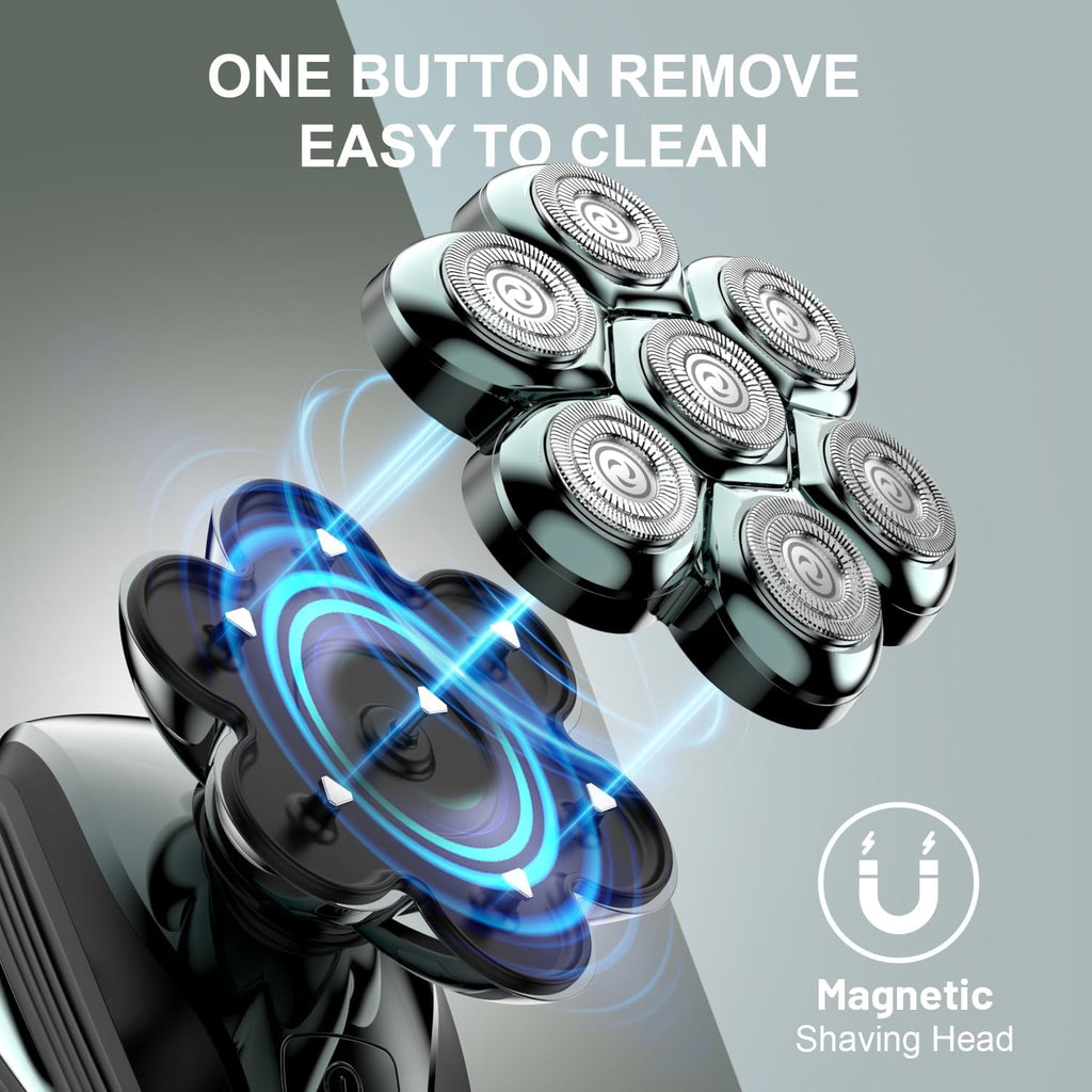 Cyruzi Head Shavers for Bald Men: 7D Floating Electric Razor with Magnetic Removable Head, IPX7 Waterproof Wet or Dry Shaver, LED Display & Type-C Fast Charging