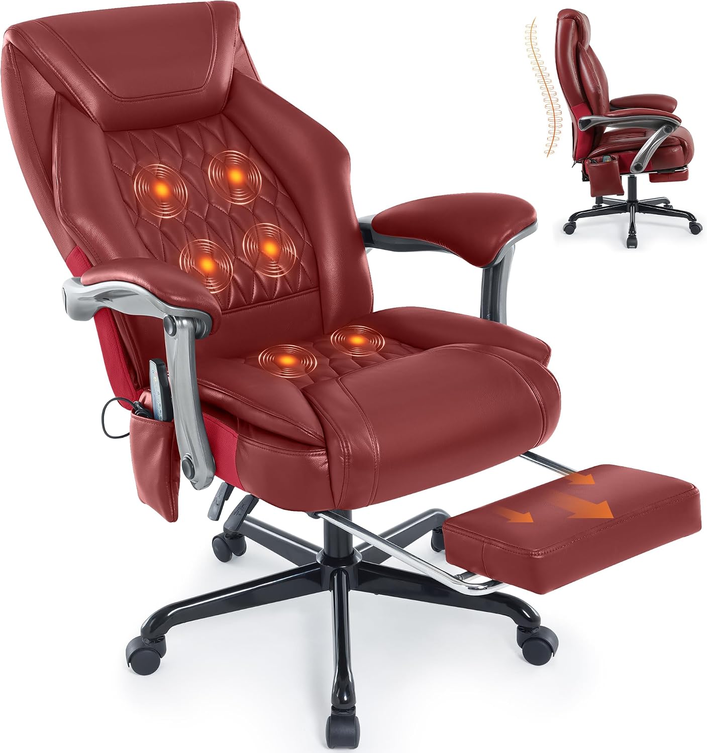 Massage Office Chair with Heat & Footrest, Ergonomic Reclining Executive Desk Chairs with 6-Point Vibration, PU Leather Computer Chair for Home Office or Gaming