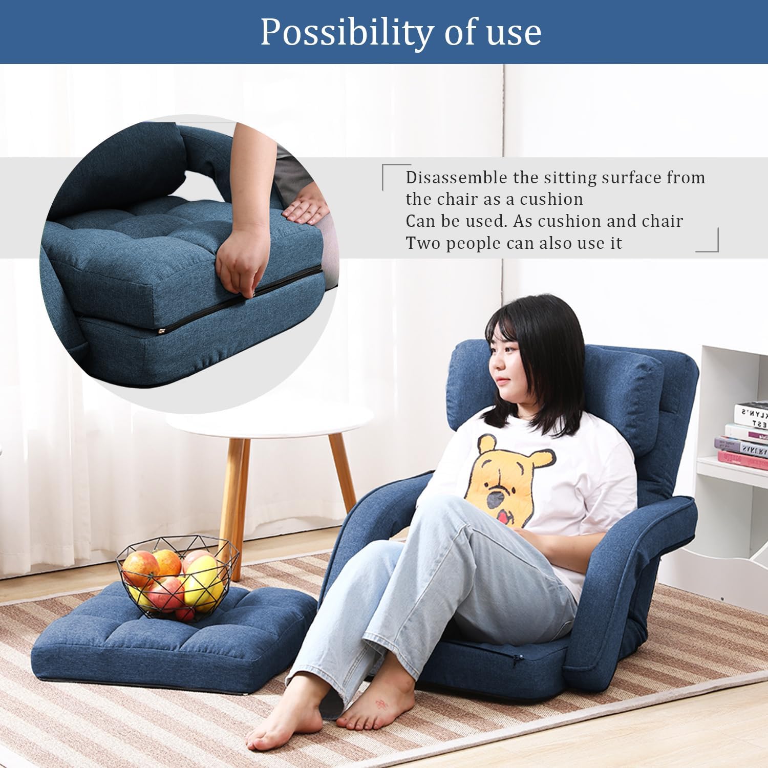 42-Position Adjustable Floor Chair, Chaise Lounge Indoor, Folding Lazy Sofa with Armrests and a Pillow Padded Adults Gaming Chairs for Living Room, Bedroom Factory Price, 8803XM (Blue)