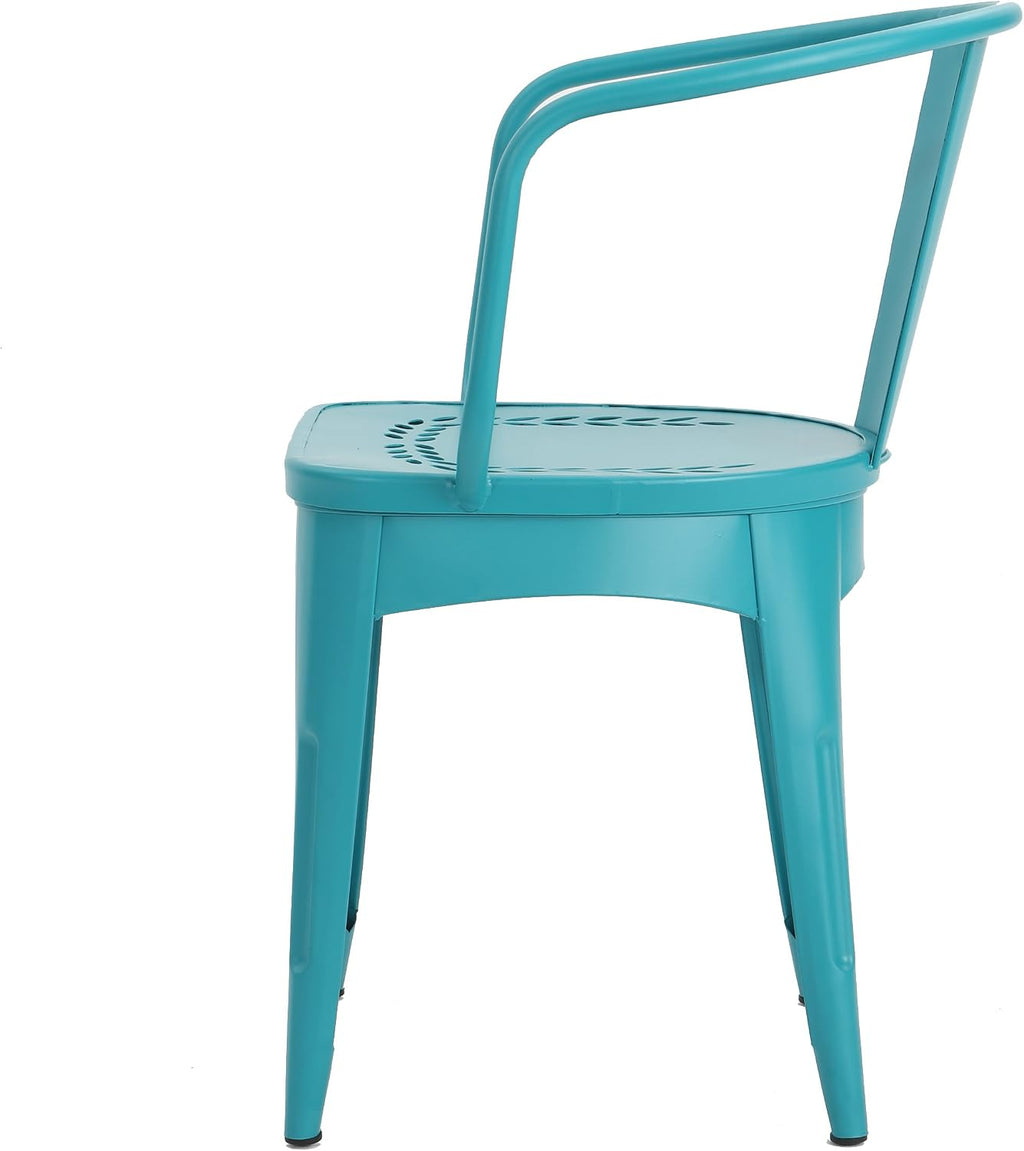 Merax 3 Pieces Bistro Set Iron Retro Bistro Table and Chairs Set of 2 Outdoor Dining Table Set for 2, Round Tabletop, All-Weather for Porch Patio Balcony Lawn Garden (Teal)