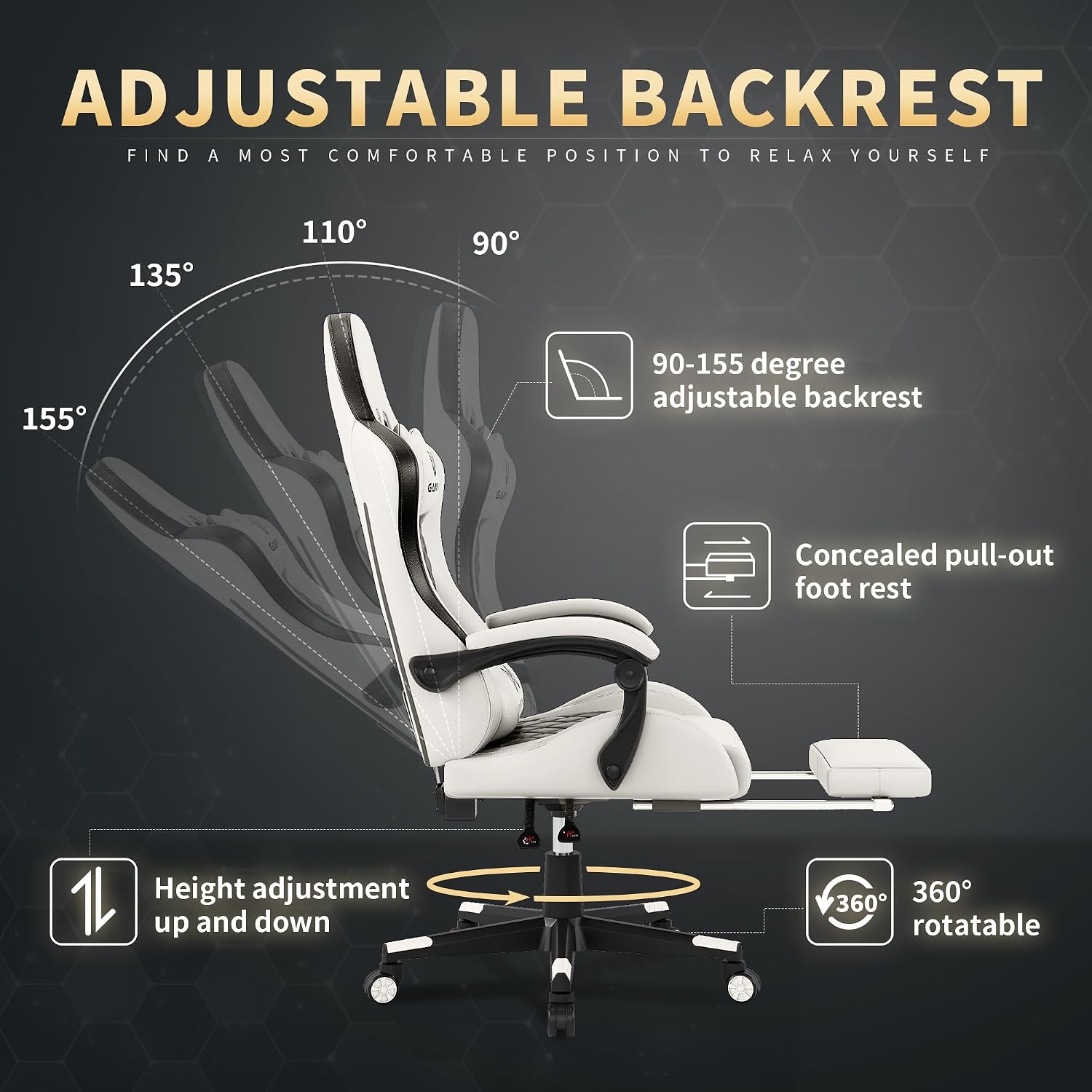 Gaming Chair, 400 lbs Adult Chair, High Back Computer Chair with Footrest and Linked Armrests, Office Video Game Chair with Lumbar Support (White)