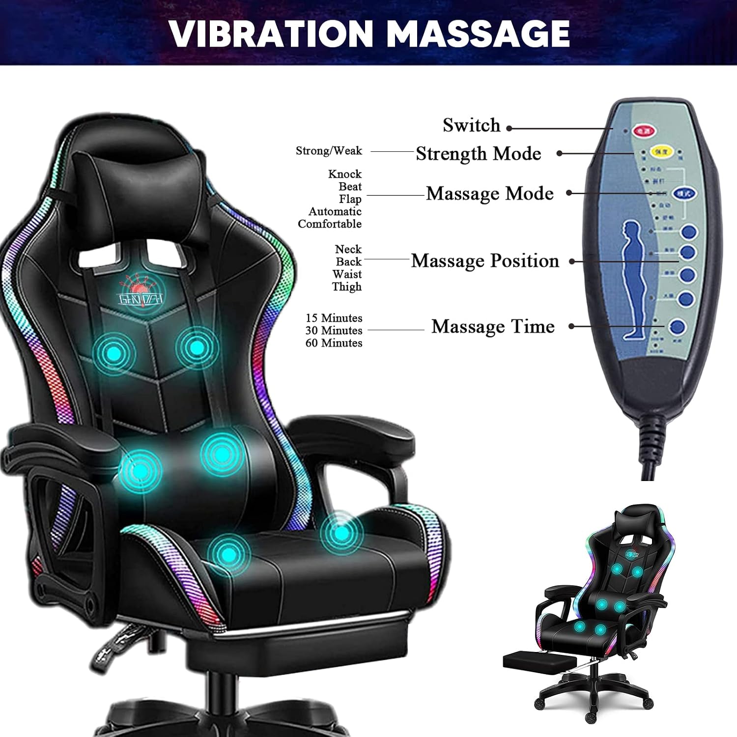 Gaming Chair with Speakers Gamer Chair LED Lights PU Leather Recliner Chair 360°Swivel Function Ergonomic Video Game Chairs with Headrest Armrest Massage Office Chair Computer Chair,Red