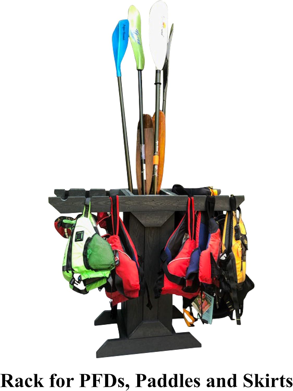 Recycled Poly PFD and Paddle Storage Rack - Freestanding - For Garage, Boat House or Dock - Kayak, SUP and Canoe Accessories – Indoor or Outdoor Storage