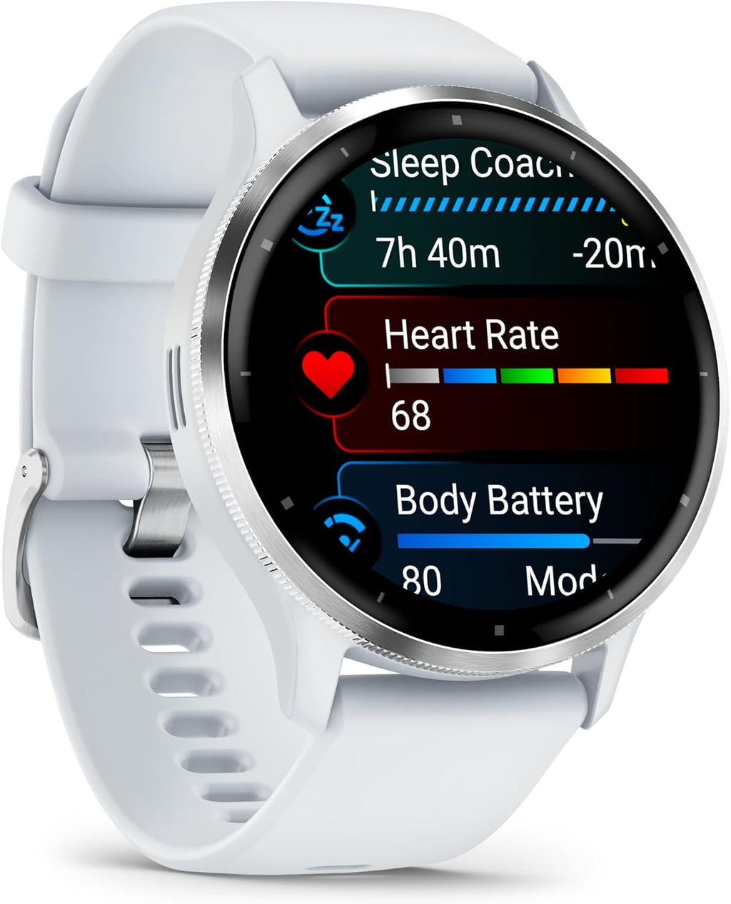 Garmin Venu 3 Advanced Fitness and Health Tracker GPS Smartwatch, 14 Days Battery Life with Silver Stainless Steel Bezel and 45mm Whitestone Case & Silicone Band 1.4 Inch AMOLED Touch Screen Display